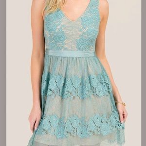 🌊 Harriet Teal and Nude Lace Dress